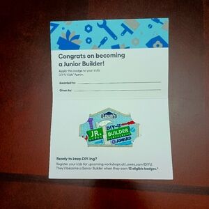 3/$10 🌟 NEW Lowe's You DIY-ed It! Junior Jr Builder Award Badge  2/2